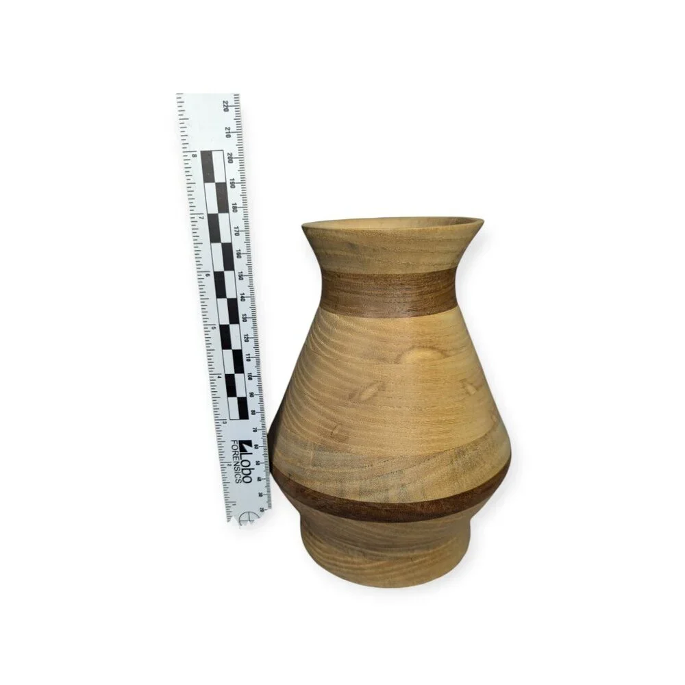 Vintage Handmade 1999 Signed Hand Turned Wood Vase Hickory with Walnut Unsealed